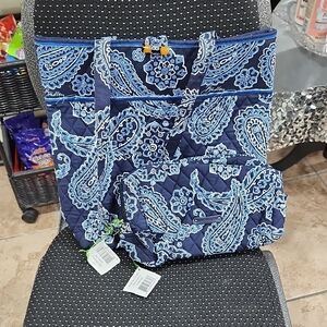 VERA BRADLEY QUILTED TOTE BAG with MATCHING COSMETIC BAG
